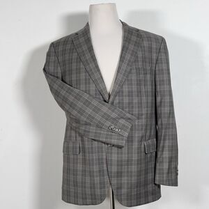 Cremieux Loro Piana Wool 2 Button Blazer Jacket Mens Sz 46R Grayish Plaid